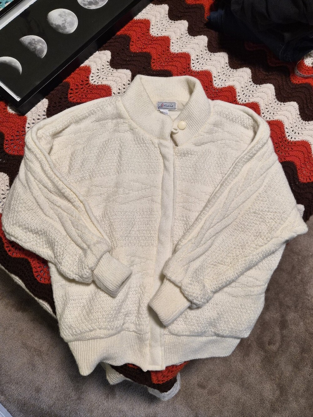 Y2K Windcrest Cream Dolman Sleeve Textured Knit Windbreaker Jacket